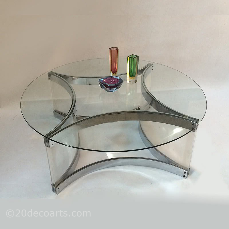  20th Century Decorative Arts |Alessandro Albrizzi, Italy, c1970 A Lucite, Chromed Steel and Glass Coffee Table.