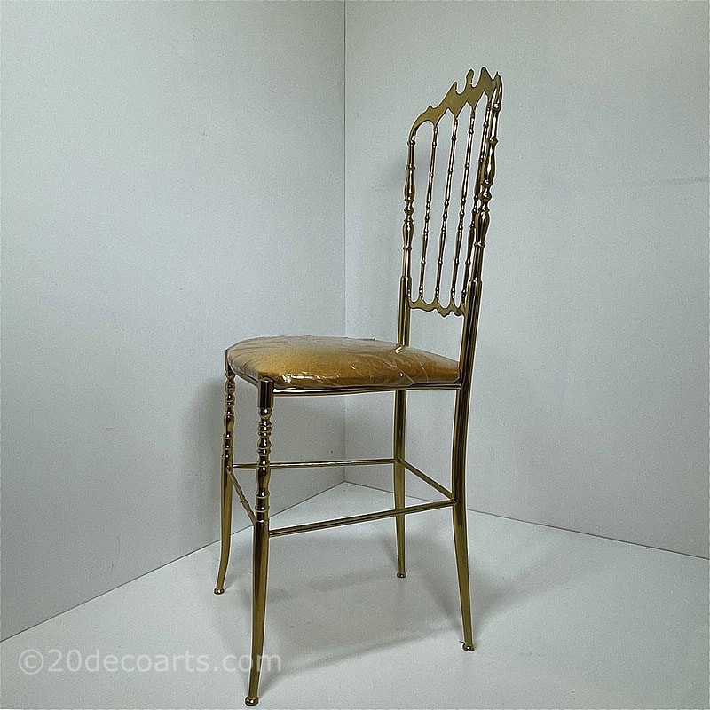  20th Century Decorative Arts |Chiavari Chair c1950s in Brass with fabric covered seat. This 1950s brass Chiavari chair is a much sort after classic Italian design