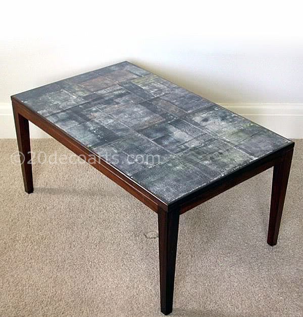  20th Century Decorative Arts | Unique mid 20th century rosewood coffee table with abstract tile top 