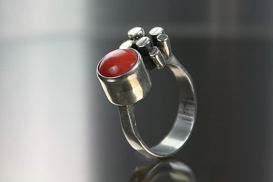 ☑️ 20th Century Decorative Arts |silver and coral modernist ring 