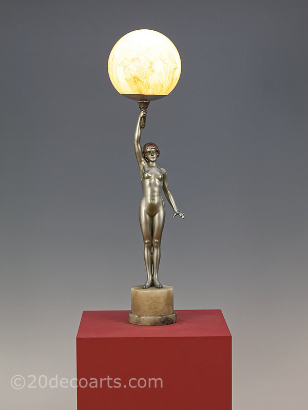  1930 art deco lady lamp  spelter table lamp | 20th Century Decorative Arts