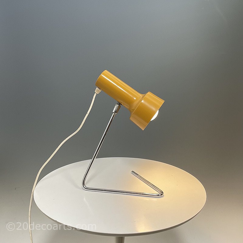 1970’s Adjustable table Lamp, mustard coloured spot light shade on a chromed zig zag base 
