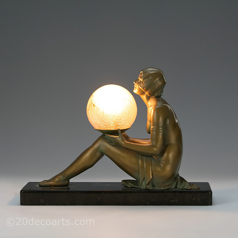 art deco spelter figure lady lamp for sale