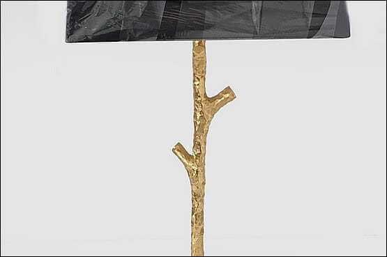 ☑️ gilt bronze table lamp in the form of a slim textured tree trunk designed by Les Heritiers for Fondica c2004