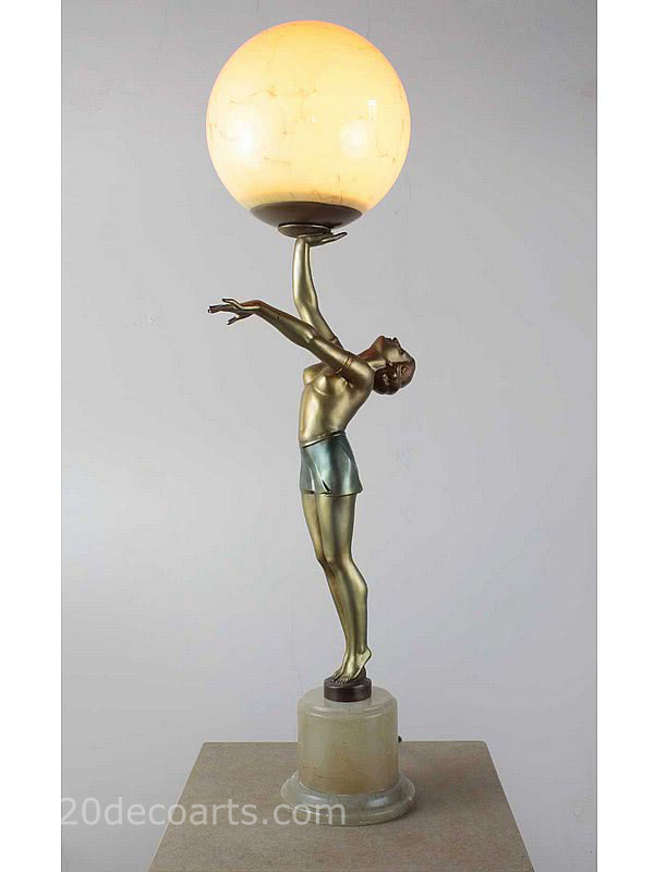  20th Century Decorative Arts |Art Deco Spelter Figure Lady Lamp 1930
