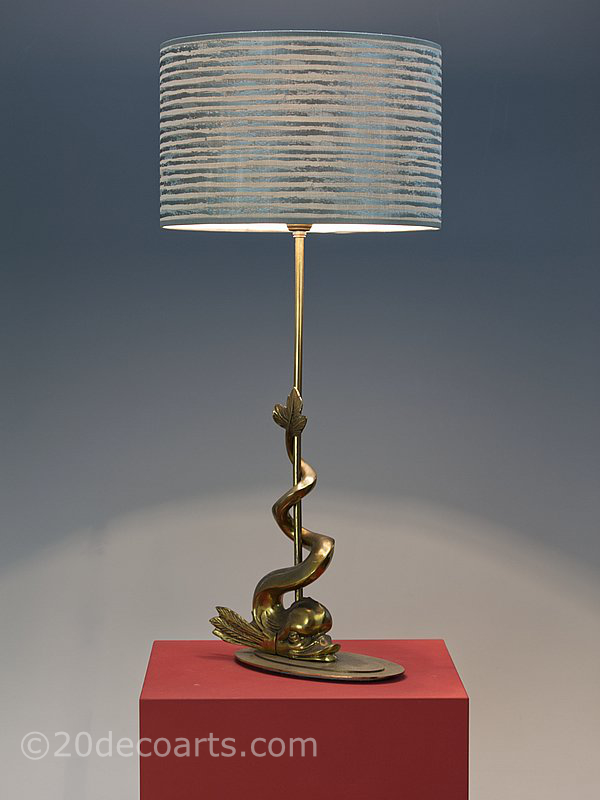 Hollywood Regency Bronze Dolphin Table Lamp 1950s