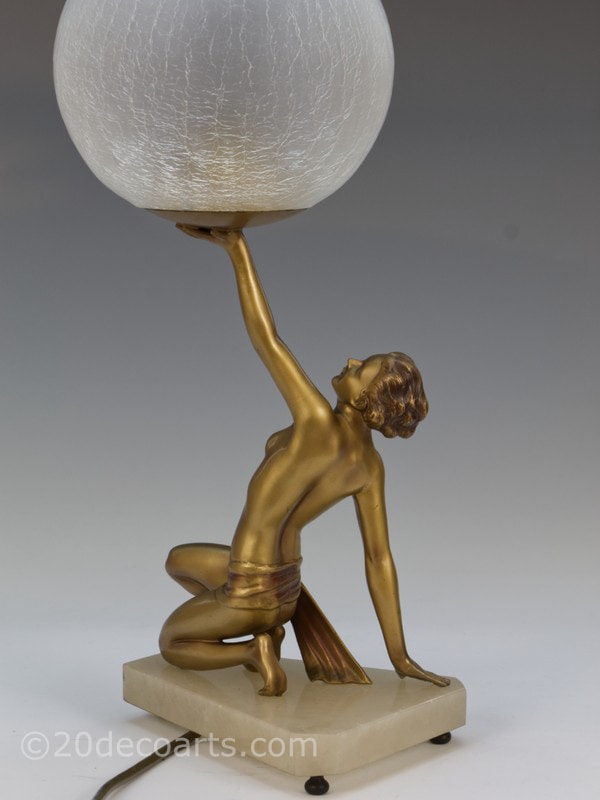 art deco figure lamp original spelter table lamp | 20th Century Decorative Arts