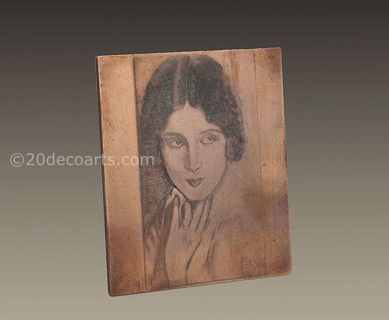  20th Century Decorative Arts |A finely engraved copper printing plate, France 1930s featuring a fashionable young woman.