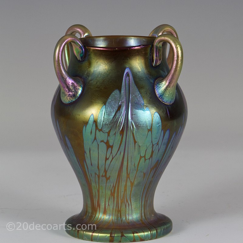 Loetz glass vase with Phaenomen Genre PG 2/484, also known as Medici, on a spreading chestnut ground, circa 1902 Lötz