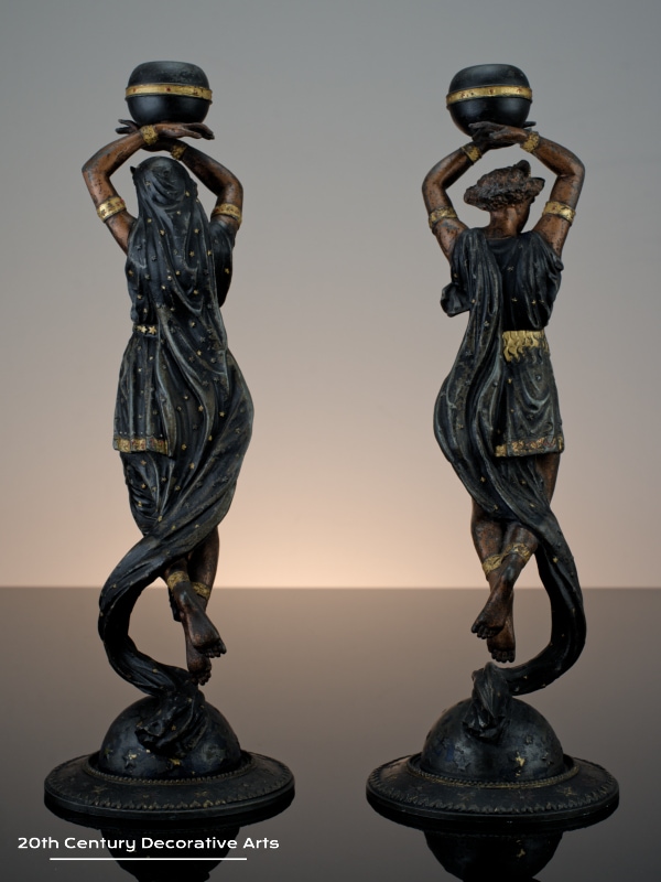 a pair of french cold-painted figural candlesticks late 19th century