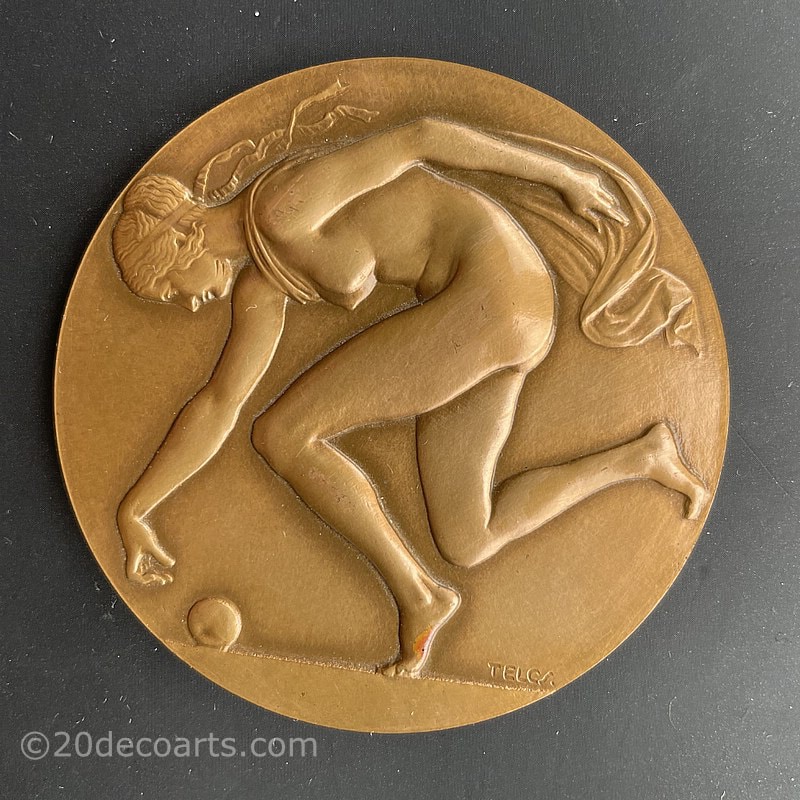  Ede Telcs bronze Art Medal of Atalanta chasing a golden apple 