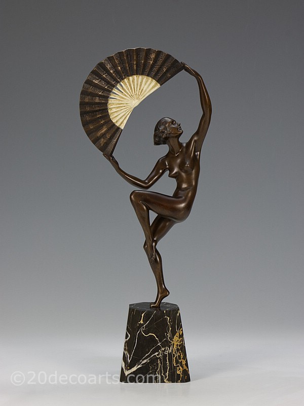 Bouraine - Fan Dancer and Art Deco bronze sculpture France