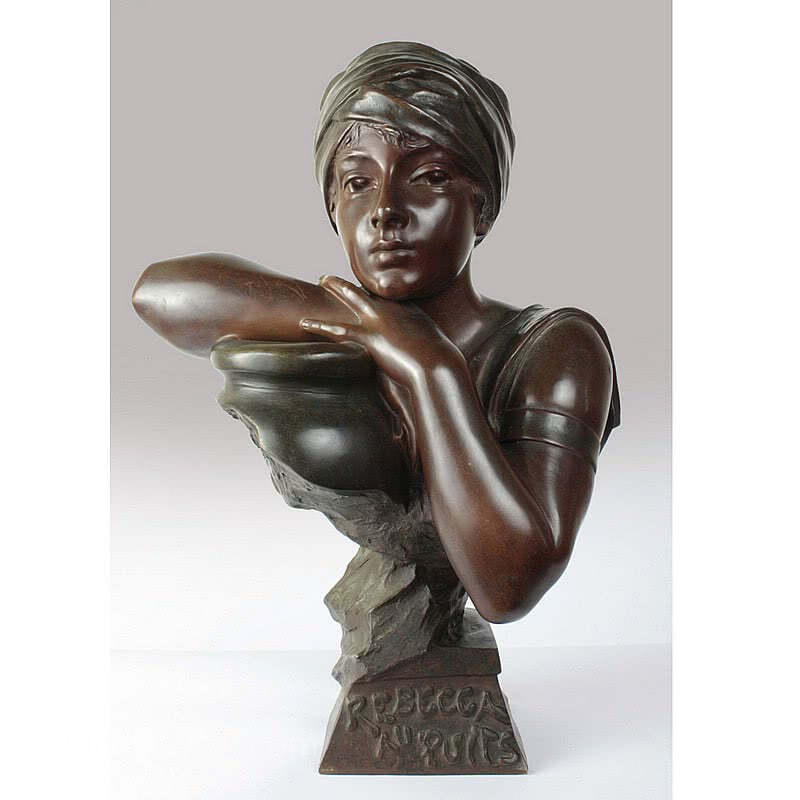  20th Century Decorative Arts | Art Nouveau French bronze bust by Emmanuel Villanis titled "Rebecca au Puits" circa 1900 