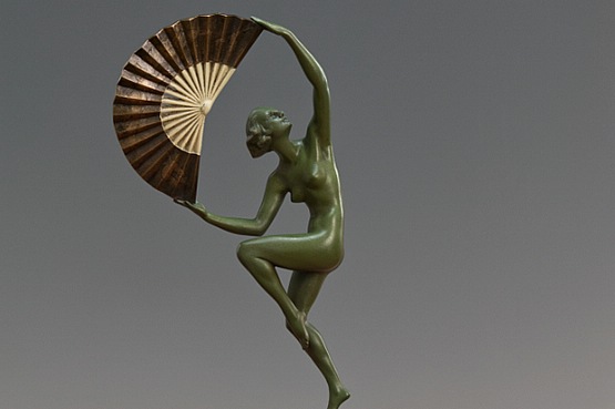 ☑️ Marcel Bouraine Fan Dancer Art Deco Bronze sculpture