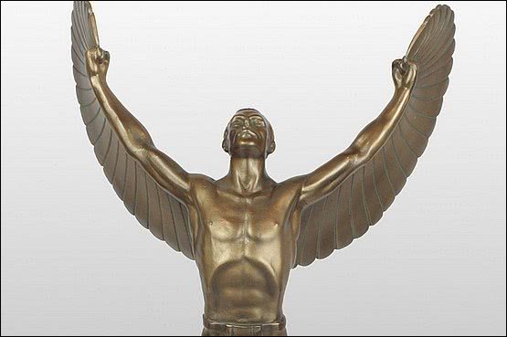 ☑️ 20th Century Decorative Arts |ICARUS a cold-painted spelter figure,
                          Germany circa 1930,from a model by Otto Schmidt-Hofer