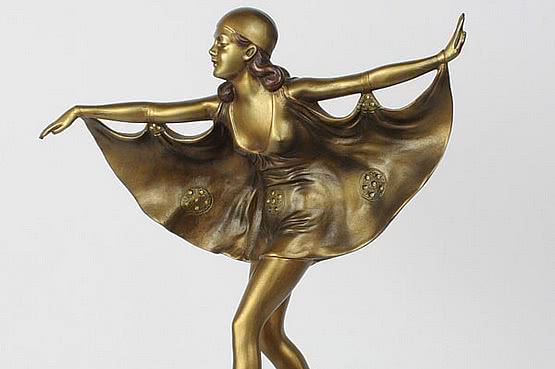 ☑️ 20th Century Decorative Arts |prof poertzel art deco bronze butterfly girl figurine