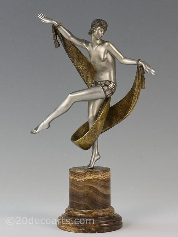  Fanny Rozet - Art Deco French bronze figure,, "Pas de L'Écharpe", 1920s,