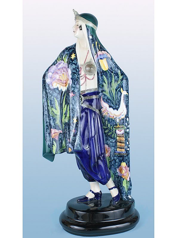  20th Century Decorative Arts |An Art Deco ceramic figurine by Lorenzl for Goldscheider  "Aida" circa 1923/4, Vienna Austria,  depicting an odalisque wearing a beautifully decorated robe- 