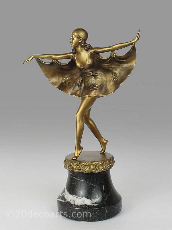  Prof Otto Poertzel Art Deco Bronze Dancer Sculpture, Germany circa 1920's